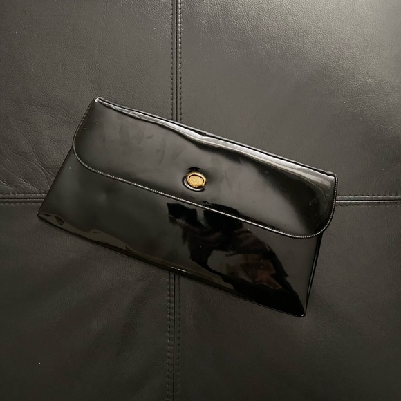 Vintage Morris Moskowitz Black Patent Clutch - Picture 1 of 9